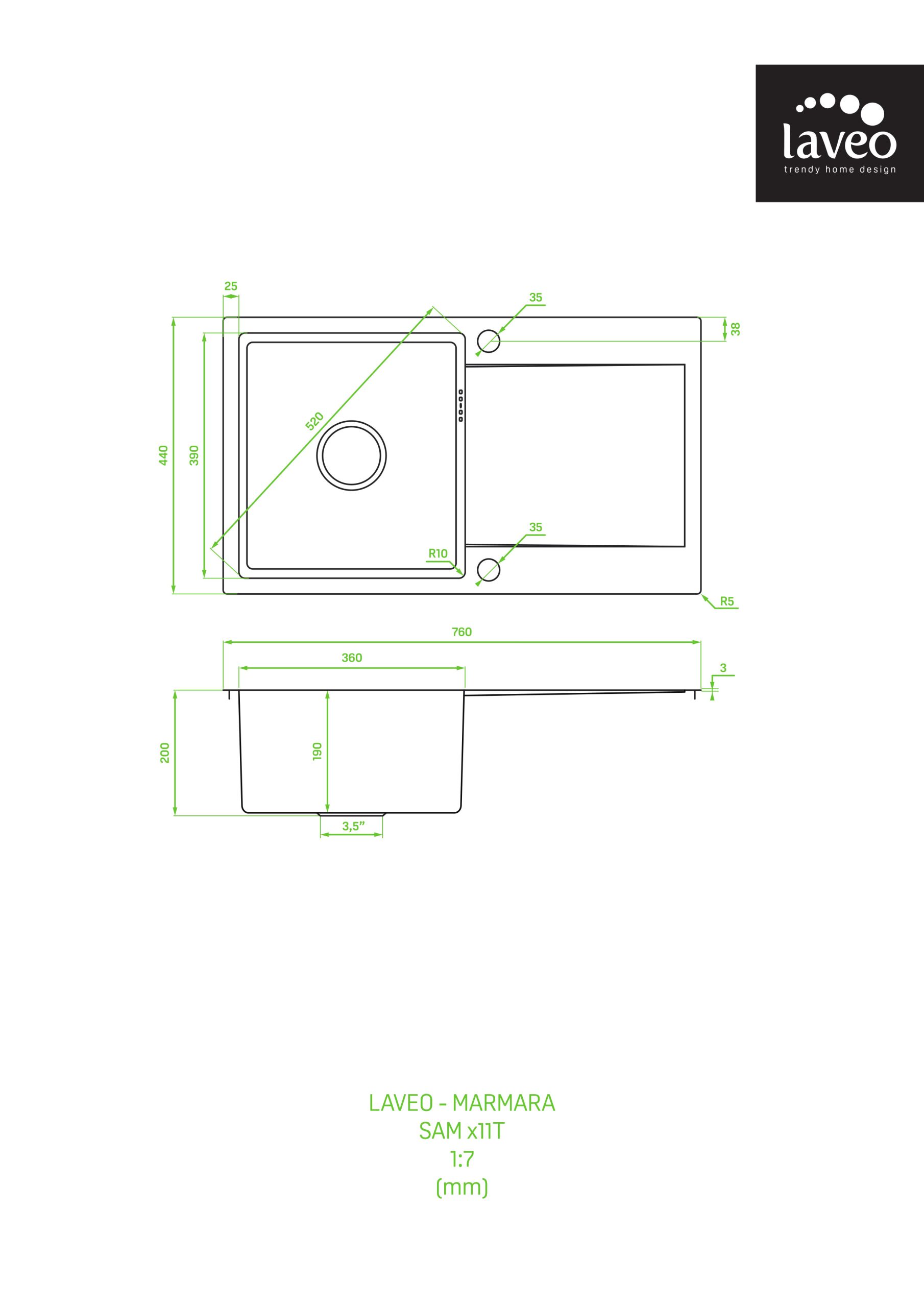Nerūdijančio plieno plautuvė LAVEO MARMARA Steel 44x76 cm - Image 3