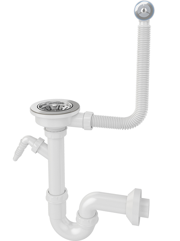 Vietą taupantis sifonas granitinei plautuvei 3,5" Chrome Laveo