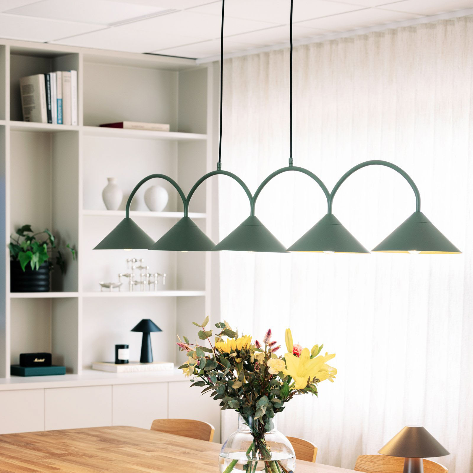 Pakabinamas šviestuvas – Curve 5 Moss Green – Tekstilė & Metalas